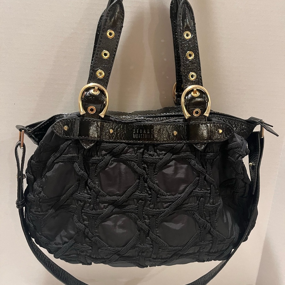 EUC Stuart Weitzman Black Leather/Embroidered Shoulder Bag